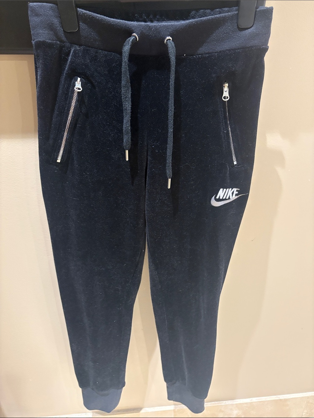 Nike Woman’s Black Velour Joggers with Zip Pockets